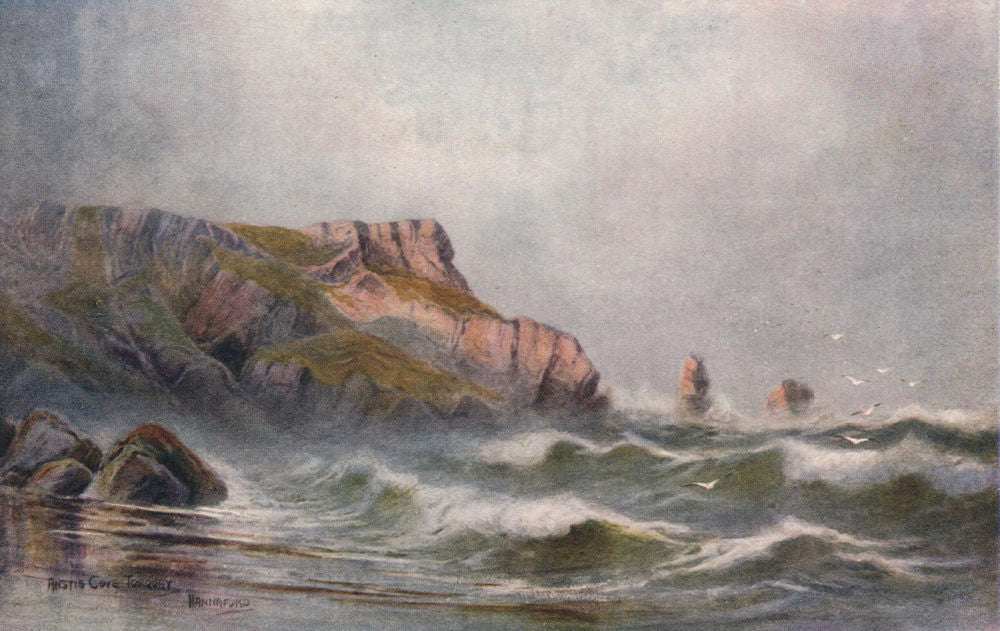Anstey's Cove, Torquay, South Devon, by Charles E. Hannaford 1907 old print